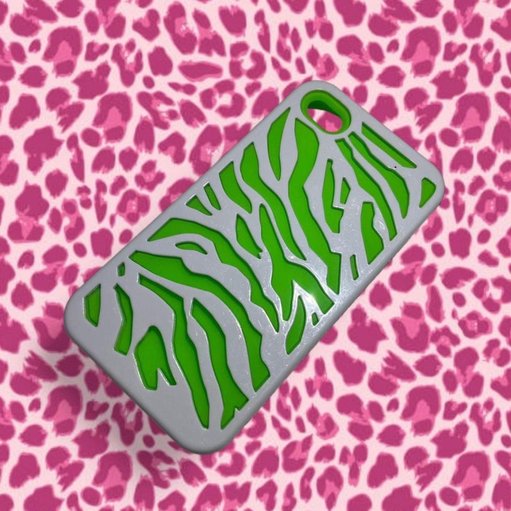 Scenecore Y2K Neon Green/White Zebra Print iPhone Case